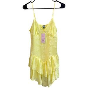 Wild Fable Yellow Floral Triangle Cup Tiered Mini Skater Dress - Size Small